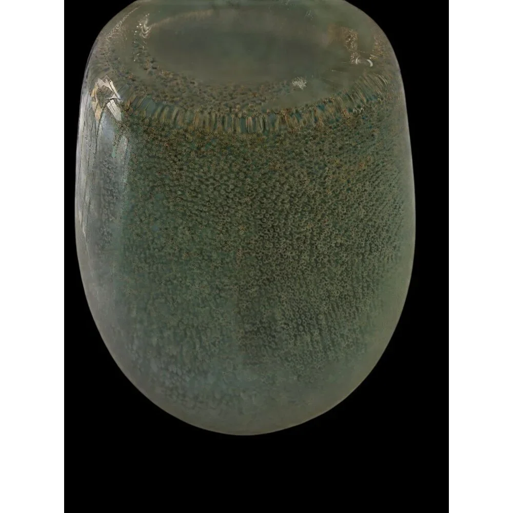 90s Aqua Hand-Blown Bubble Glass Vase 11” Textured Art Glass Modern Decor